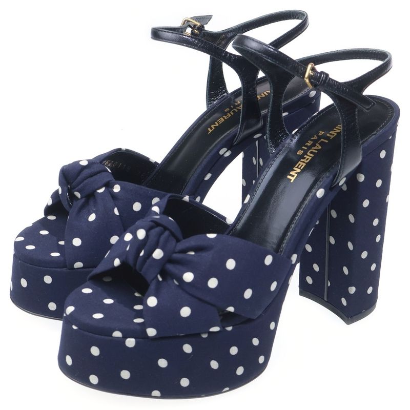 Saint Laurent Paris Dot Pattern High Heel Sandals Navy