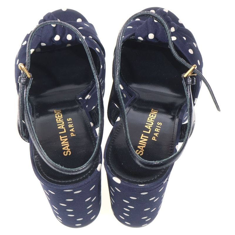 Saint Laurent Paris Dot Pattern High Heel Sandals Navy