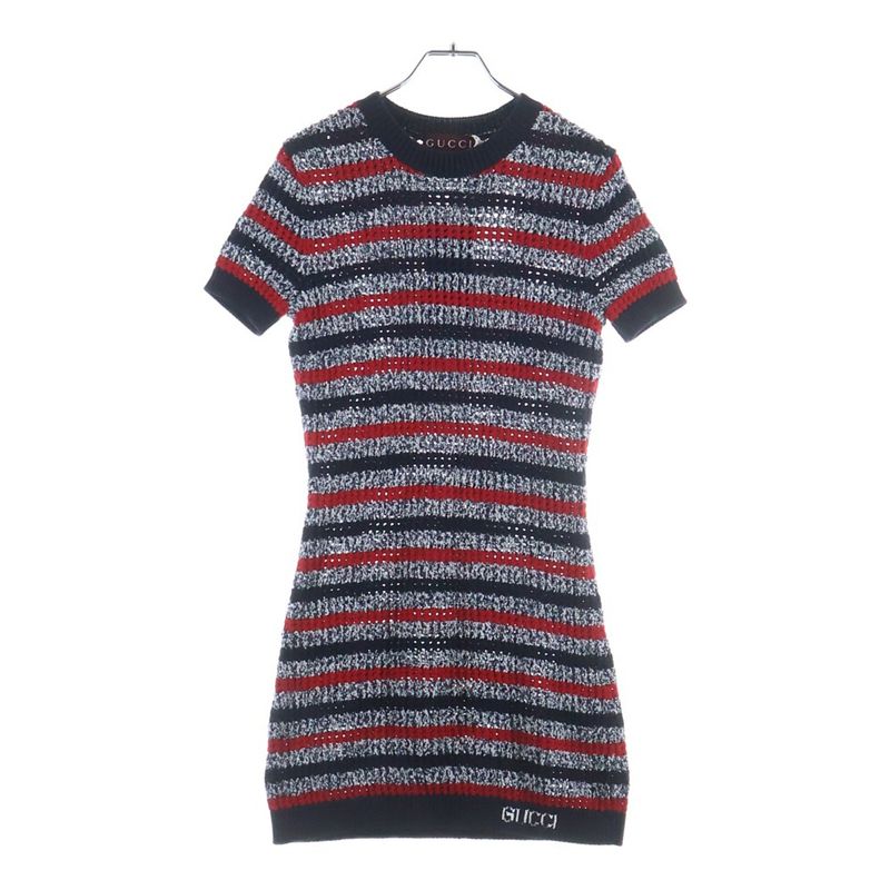 Gucci Short Sleeve Knit Dress Navy Red