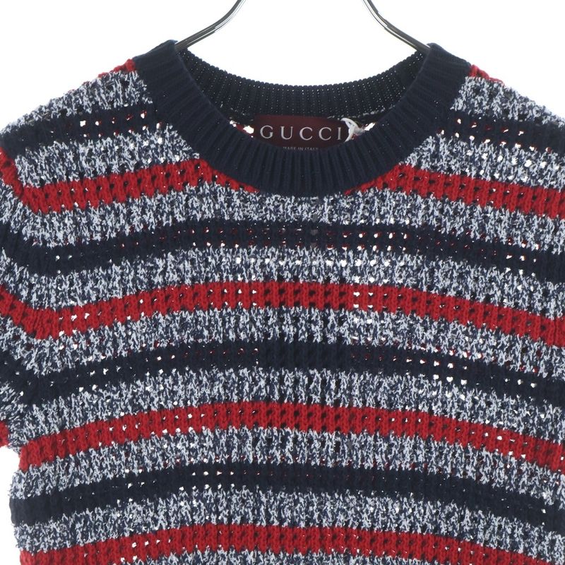 Gucci Short Sleeve Knit Dress Navy Red