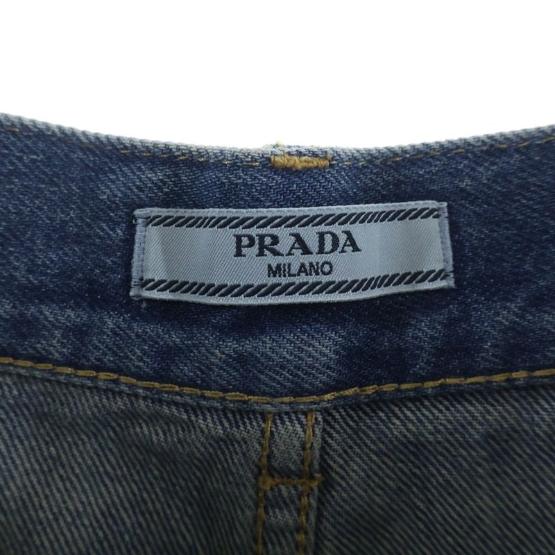 Prada Triangle Logo Denim Shorts Pants Indigo