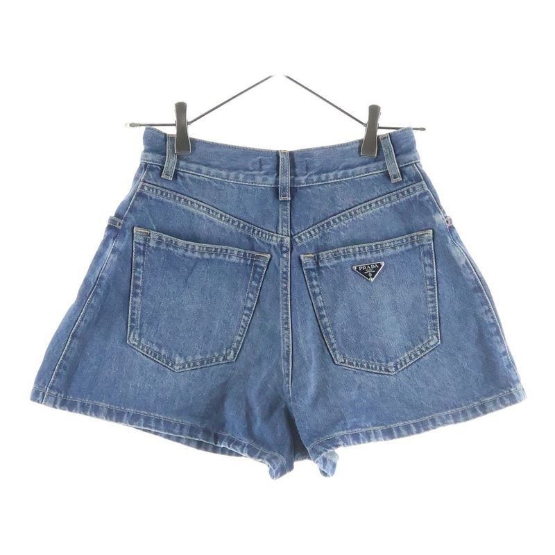Prada Triangle Logo Denim Shorts Pants Indigo