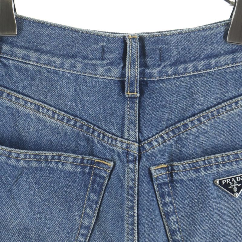Prada Triangle Logo Denim Shorts Pants Indigo