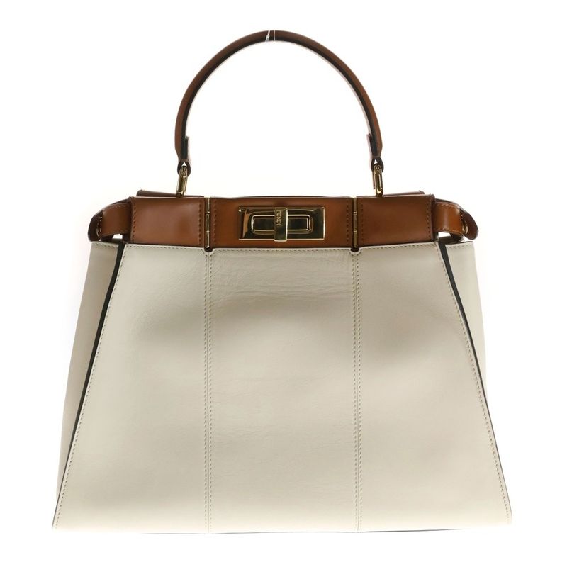 Fendi Peekaboo Leather 2-Way Bag Gold Beige Brown