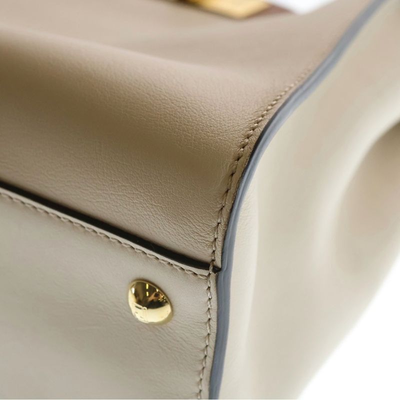 Fendi Peekaboo Leather 2-Way Bag Gold Beige Brown