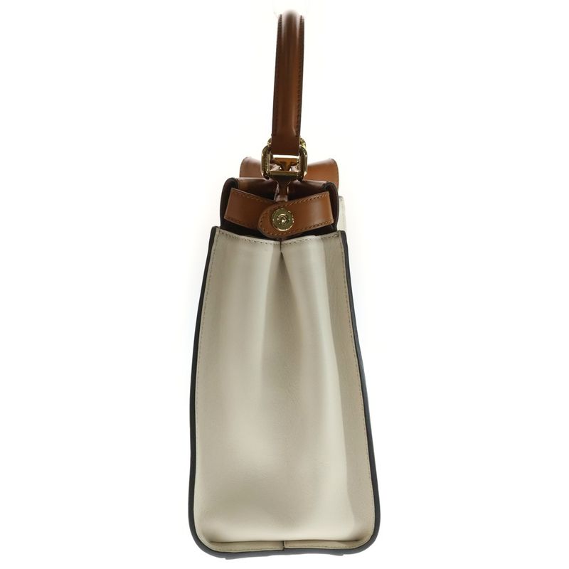 Fendi Peekaboo Leather 2-Way Bag Gold Beige Brown