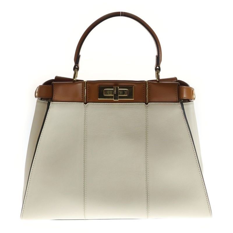 Fendi Peekaboo Leather 2-Way Bag Gold Beige Brown