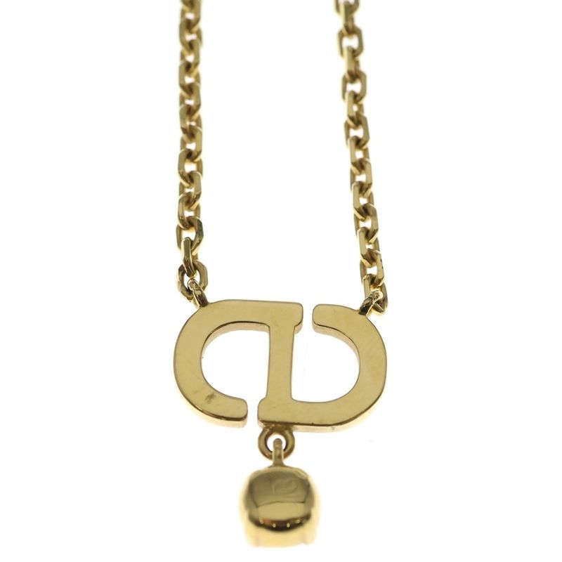 Dior CD Logo Rhinestone Necklace Pendant Chain Gold Rhinestone