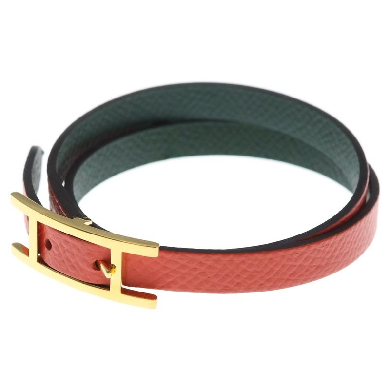 Hermes Behapi Bracelet Leather Light Red Gold