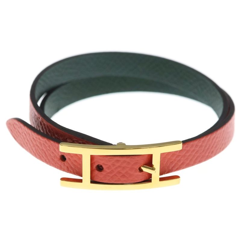 Hermes Behapi Bracelet Leather Light Red Gold