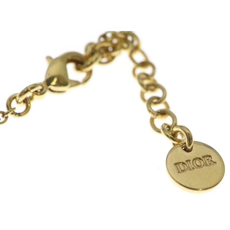 Dior Ribbon Necklace Rhinestone Pendant Chain Gold Plated