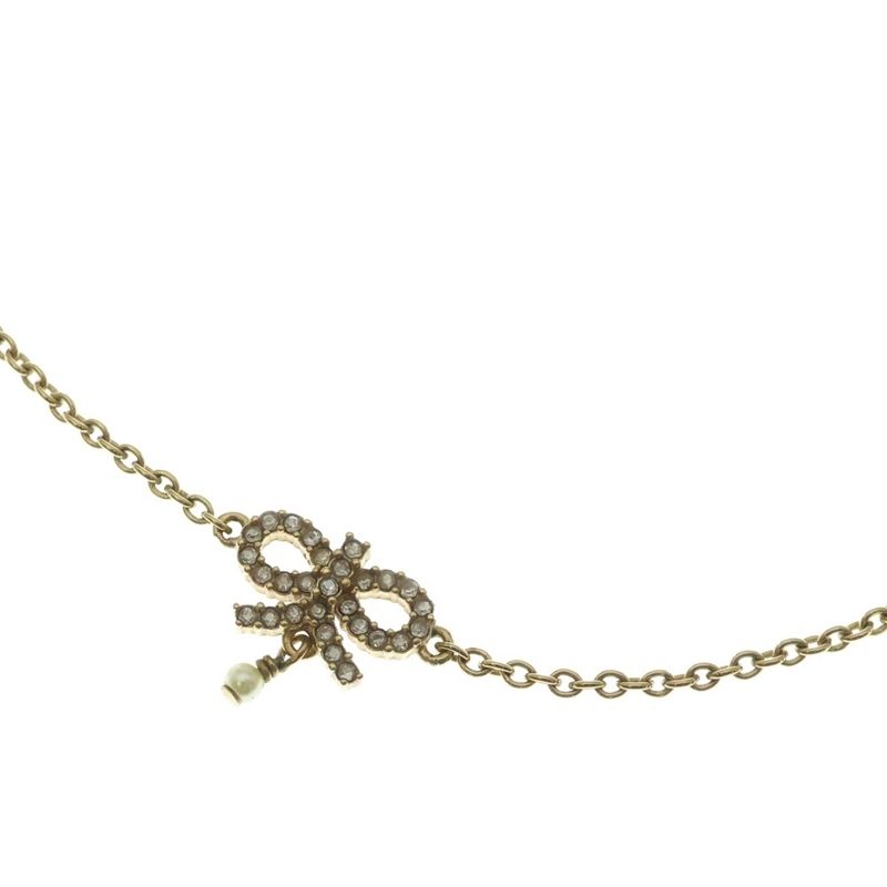 Dior Ribbon Necklace Rhinestone Pendant Chain Gold Plated