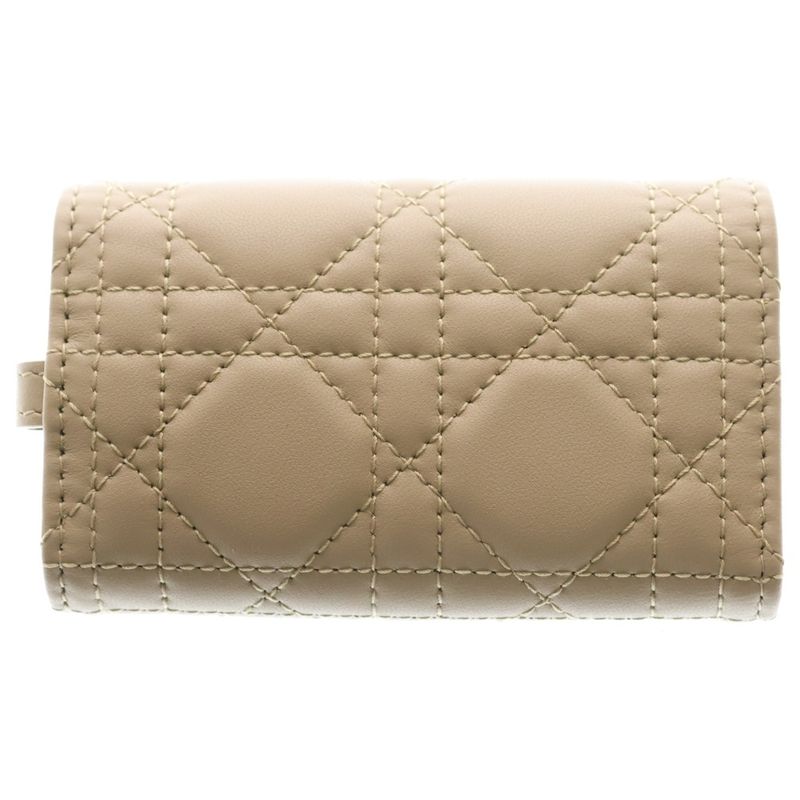 Dior Cannage Key Case Key Sling Bag Charm Leather Beige Gold