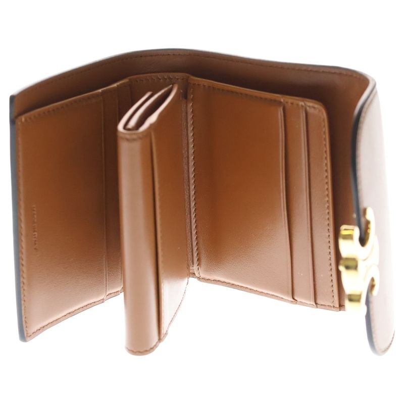 Celine Triomphe Gold Leather Trifold Wallet Compact Coin Case