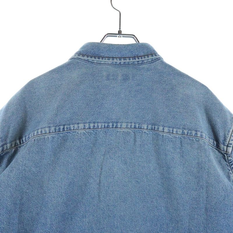 Balenciaga Washed Logo Embroidery Denim Shirt Indigo