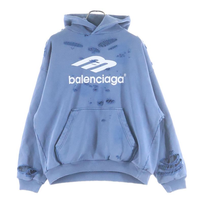 Balenciaga Destroy Layered Sports Hoodie Distressed Logo Pullover Sweater