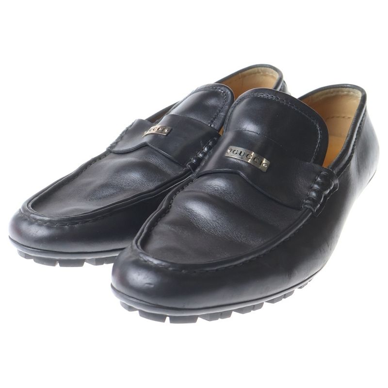 Gucci Metal Logo Loafers Driving Shoes Business Black