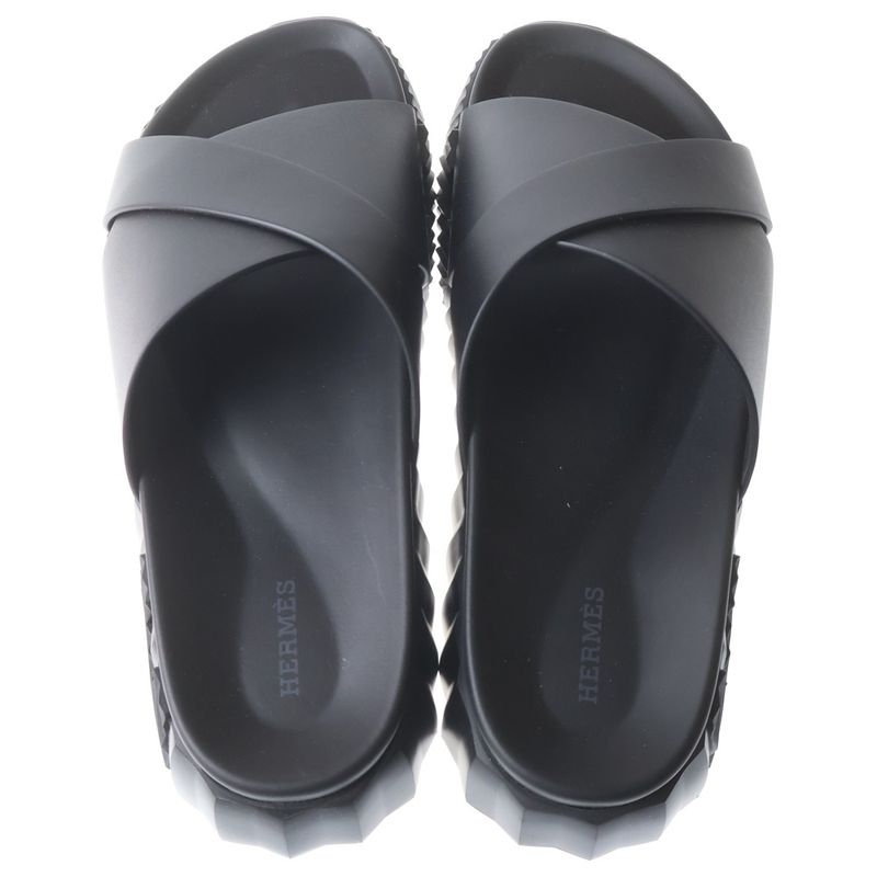 Hermes Infra Sole Logo Leather Cross Sandals Black