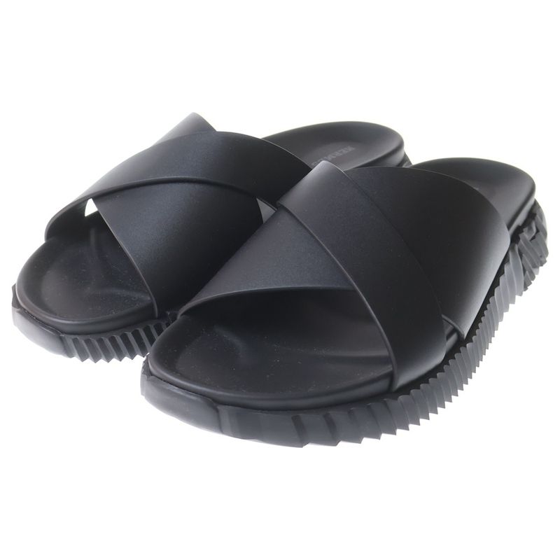 Hermes Infra Sole Logo Leather Cross Sandals Black