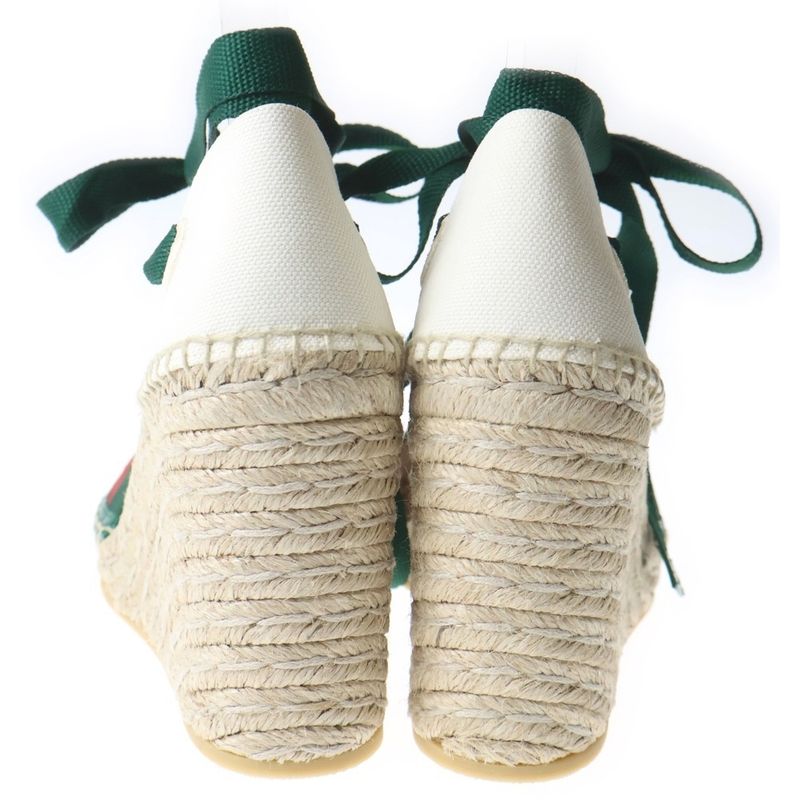 Gucci Tricolor Wedge Sole Espadrille Sandals Beige Green