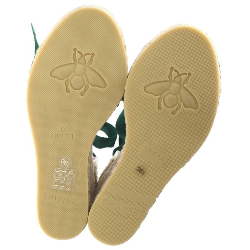 Gucci Tricolor Wedge Sole Espadrille Sandals Beige Green