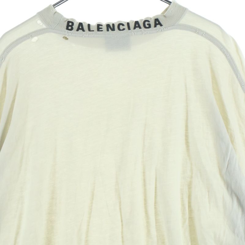 Balenciaga Crushed Neck Logo Long Sleeve T-Shirt