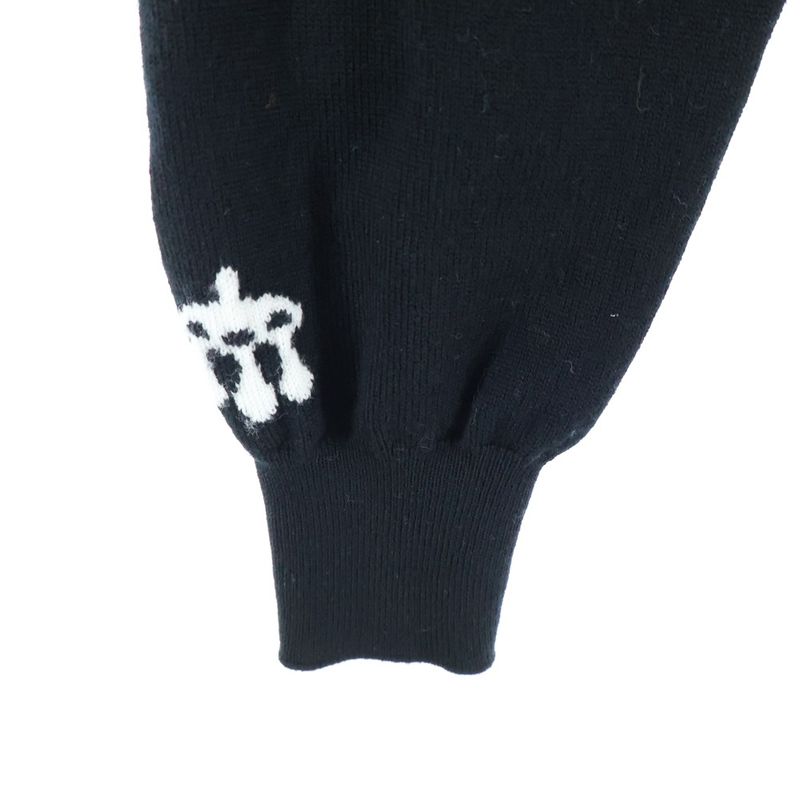 Hermes Mors a Jouets Embroidered Long Sleeve Knit Sweater Black Blue