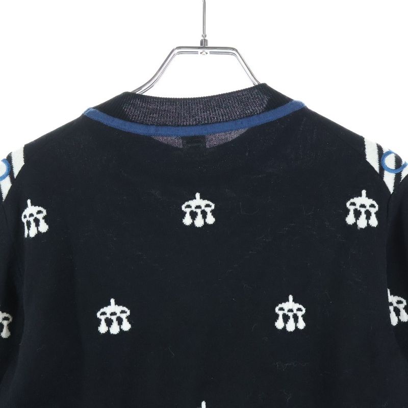 Hermes Mors a Jouets Embroidered Long Sleeve Knit Sweater Black Blue