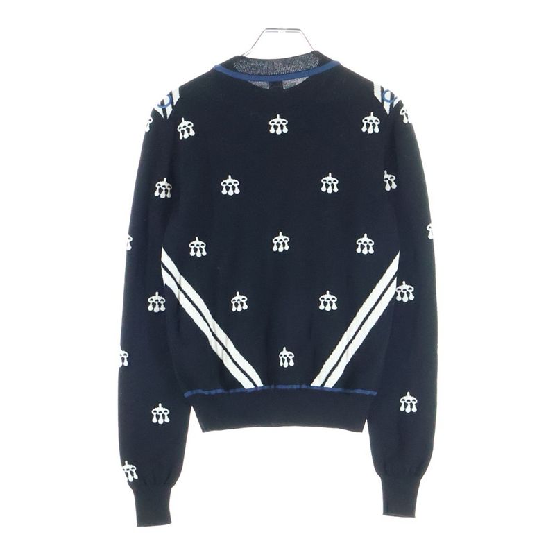 Hermes Mors a Jouets Embroidered Long Sleeve Knit Sweater Black Blue