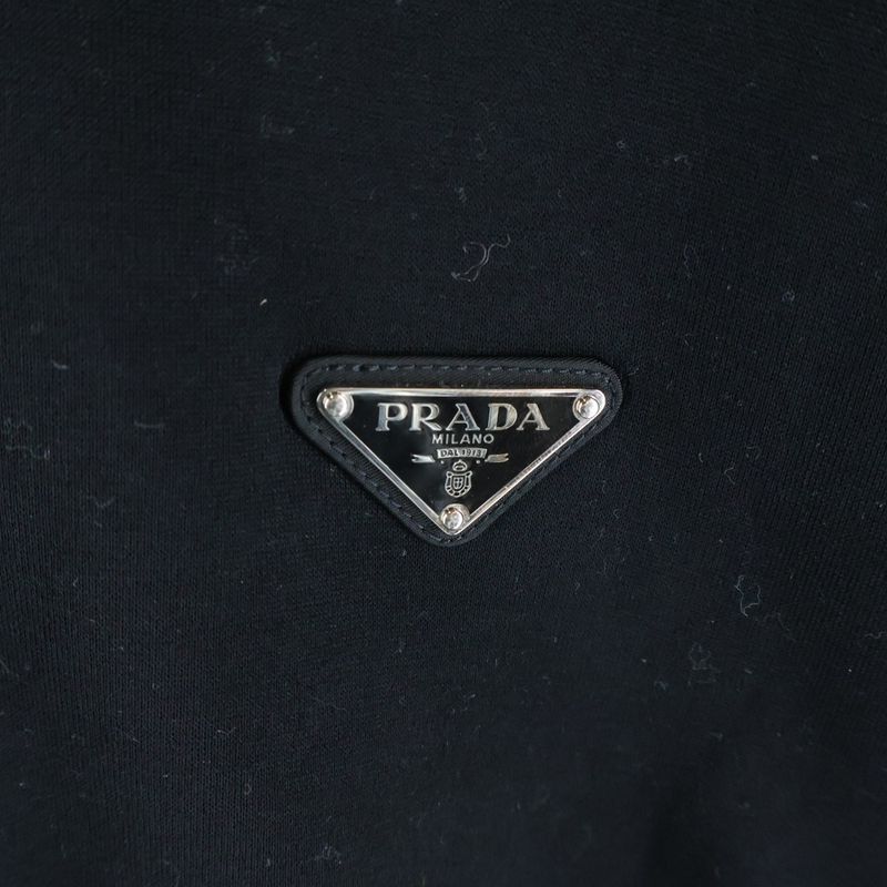 Prada Re-Nylon Triangle Logo Sweatshirt Crew Neck Shirt Black