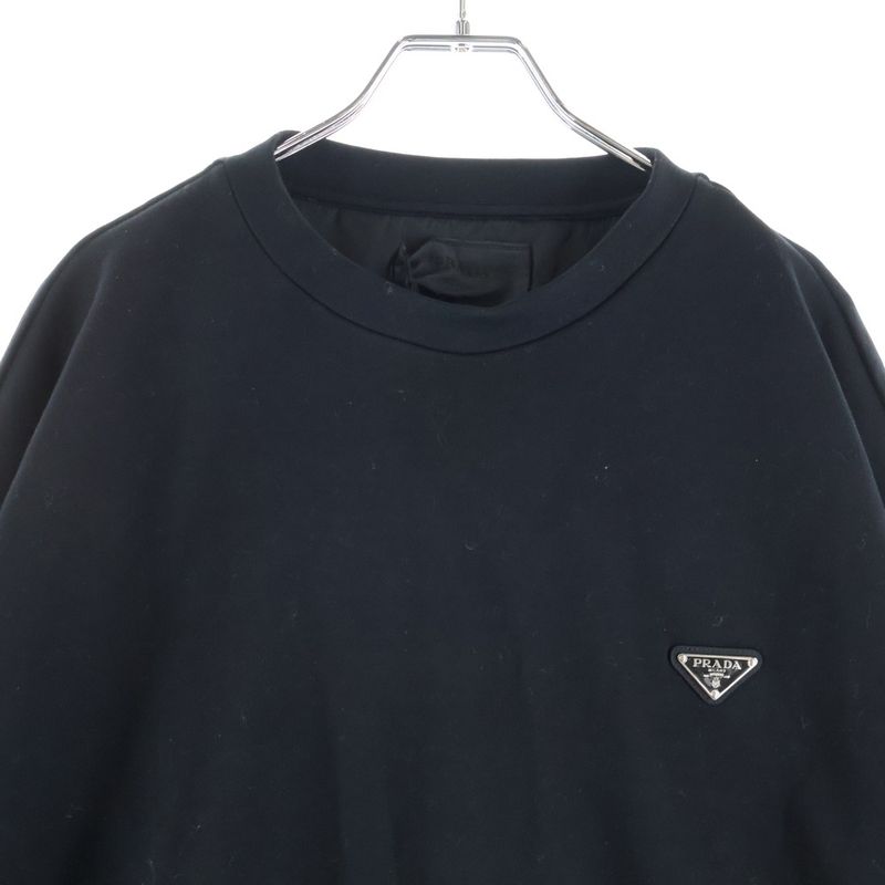 Prada Re-Nylon Triangle Logo Sweatshirt Crew Neck Shirt Black