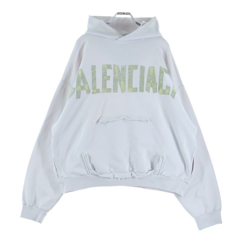 Balenciaga Tape Type Ripped Pocket Hoodie Tee Pullover White Sweater