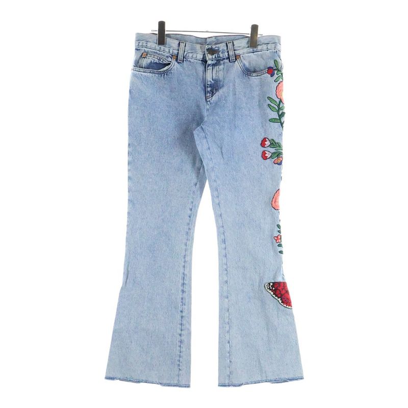 Gucci Embroidery Flare Denim Pants Indigo