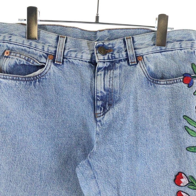 Gucci Embroidery Flare Denim Pants Indigo