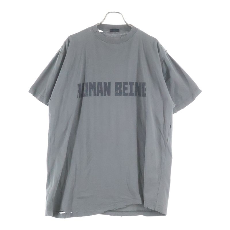 Balenciaga Human Being Distressed T-Shirt Short Sleeve Top Gray