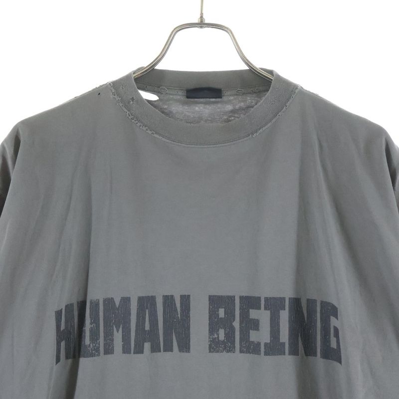 Balenciaga Human Being Distressed T-Shirt Short Sleeve Top Gray