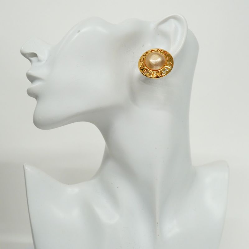 Chanel Earrings Vintage Logo Round