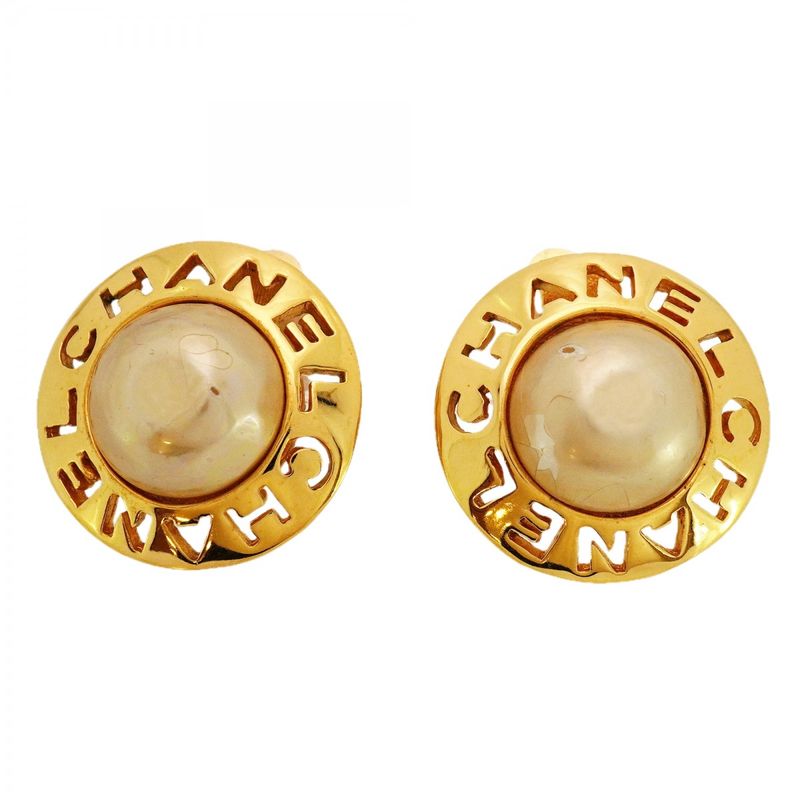 Chanel Earrings Vintage Logo Round