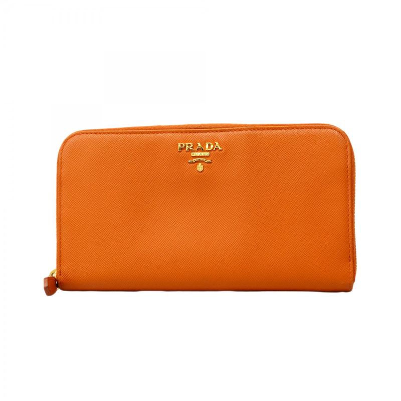 Prada Wallet Saffiano Leather Orange Gold