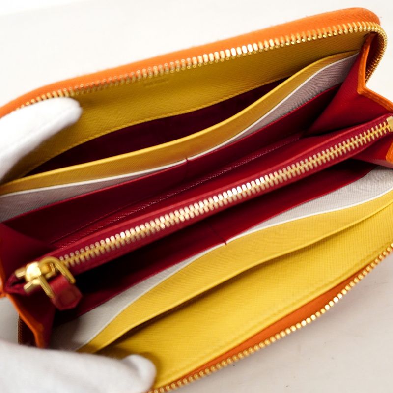 Prada Wallet Saffiano Leather Orange Gold