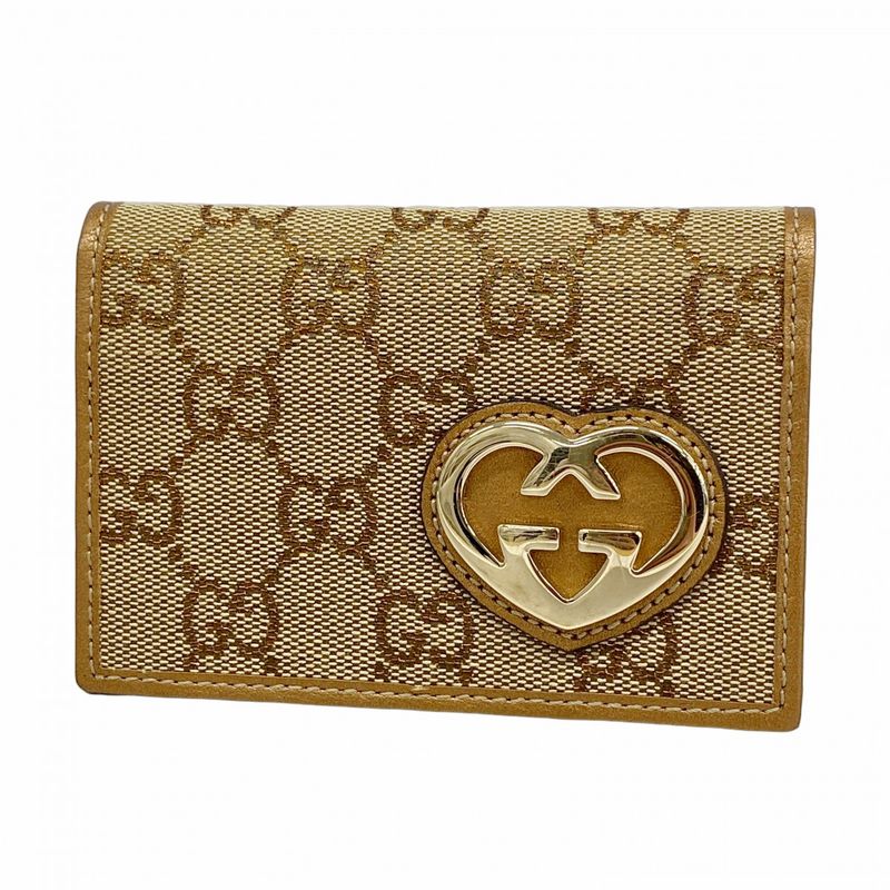 Gucci Business Card Holder GG Canvas la Bree Beige Brown Chien