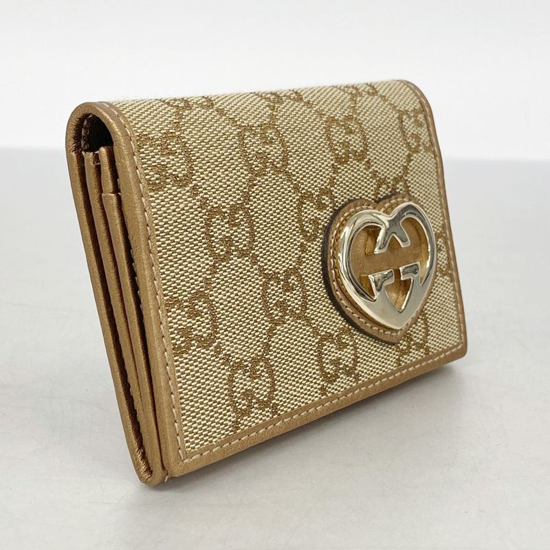 Gucci Business Card Holder GG Canvas la Bree Beige Brown Chien