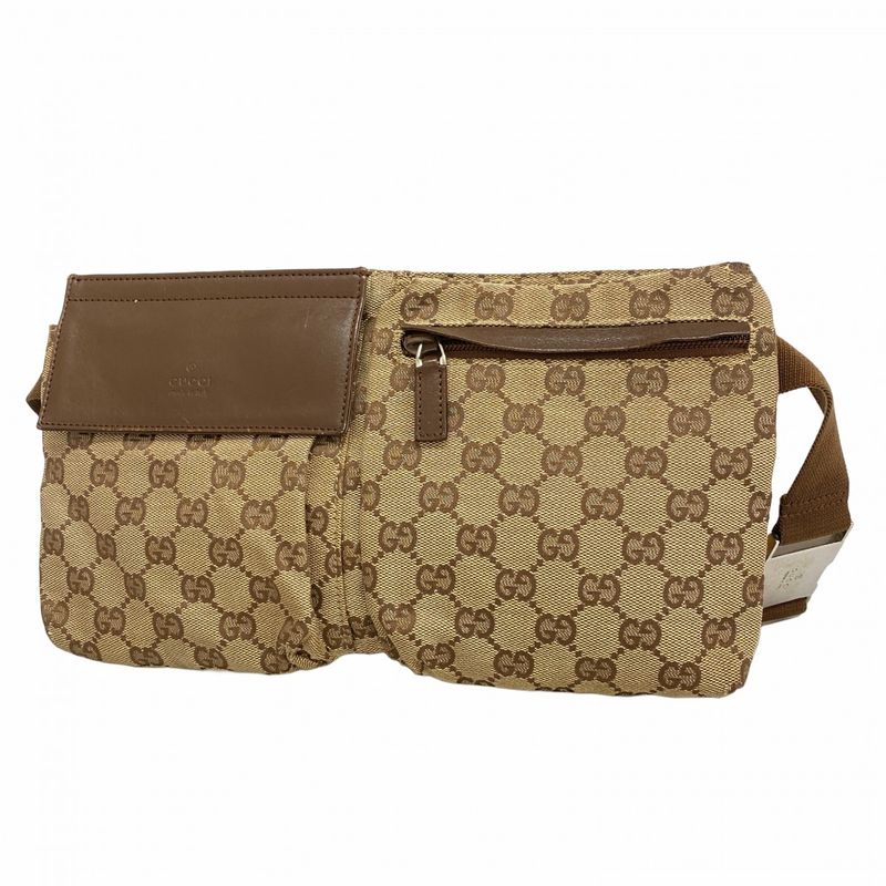 Gucci Waist Bag GG Canvas Brown Beige Silver