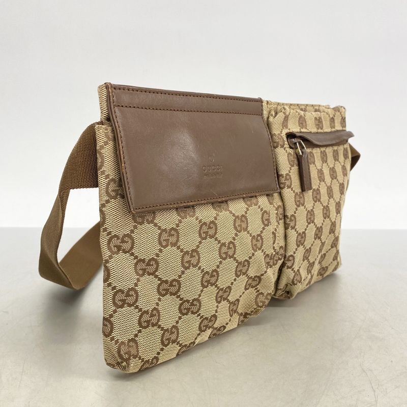 Gucci Waist Bag GG Canvas Brown Beige Silver