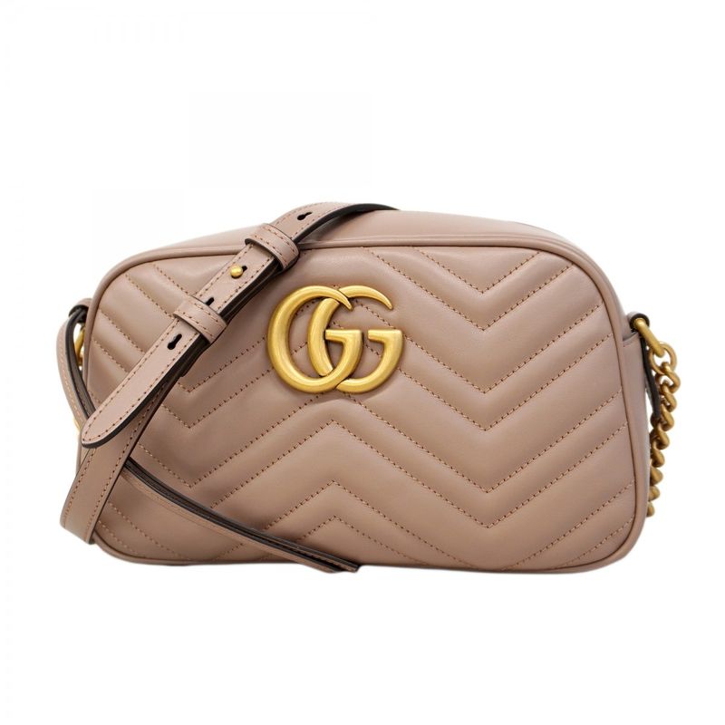 Gucci Shoulder Bag GG Marmont Leather Pink Beige Gold