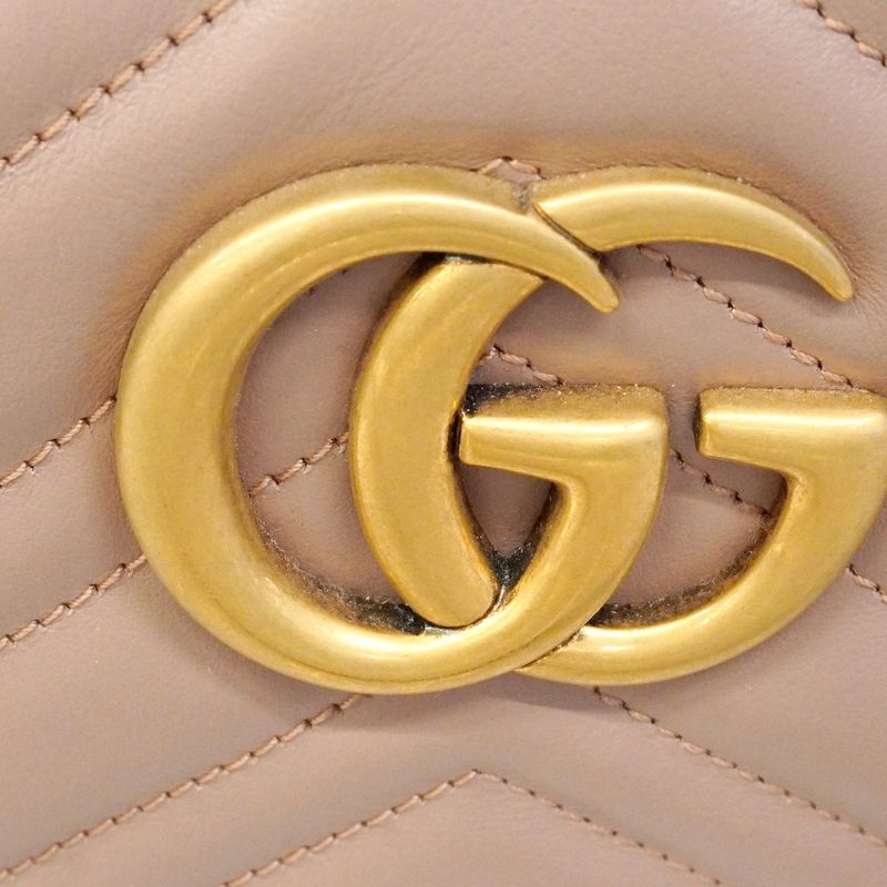 Gucci Shoulder Bag GG Marmont Leather Pink Beige Gold