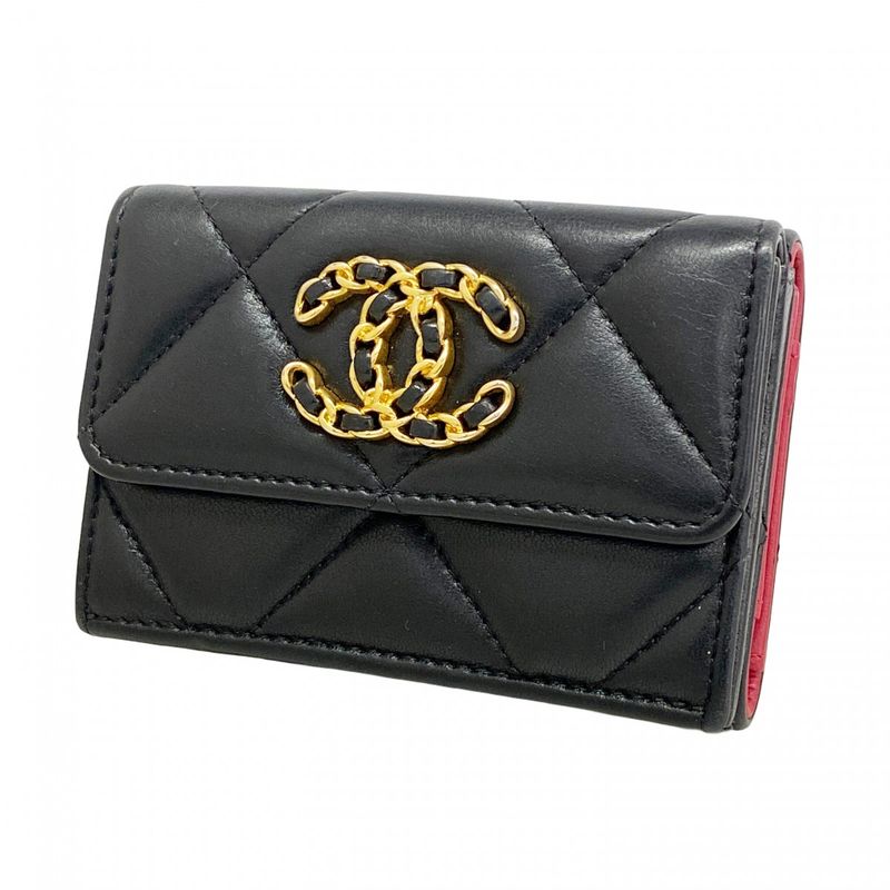 Chanel Trifold Wallet 19 Lambskin Black Gold