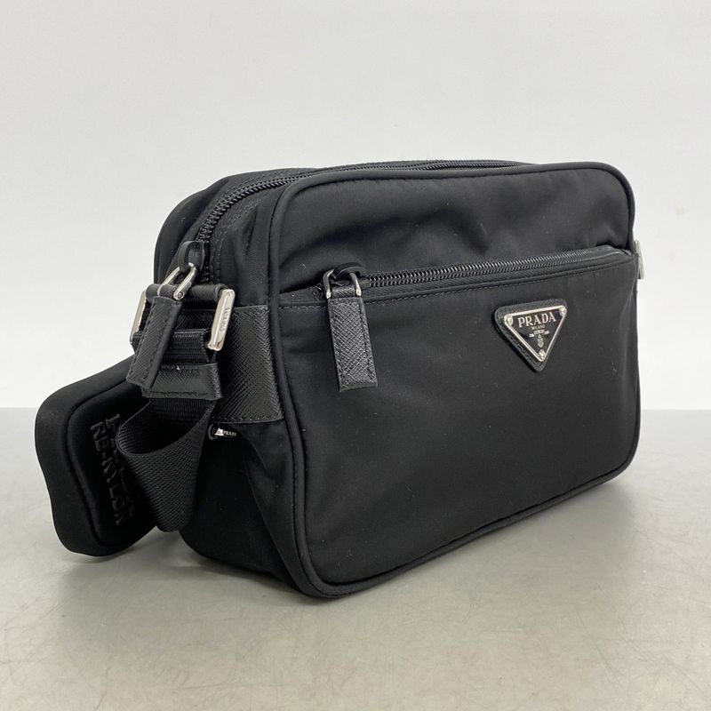 Prada Shoulder Bag Tessuto Nylon Black Silver