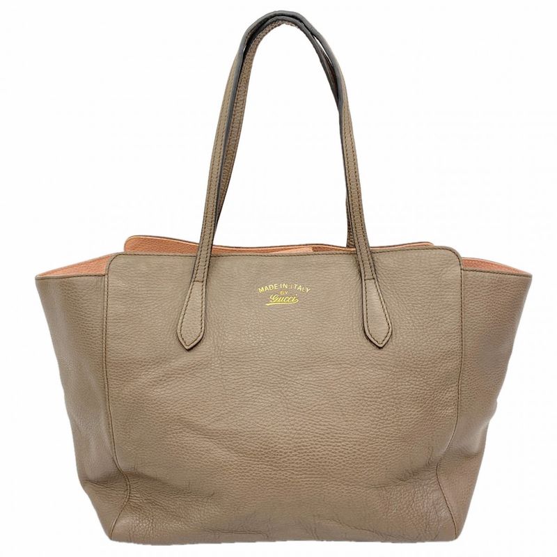 Gucci Tote Swing Leather Brown Champagne Gold