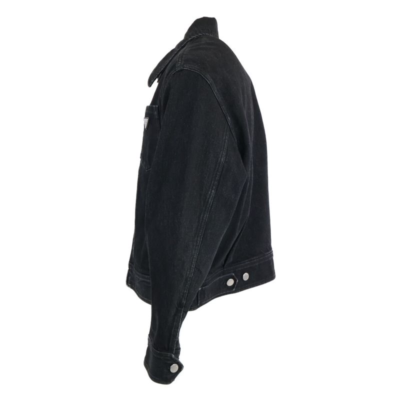 Prada Triangle Logo Zip Up Denim Jacket ) Black